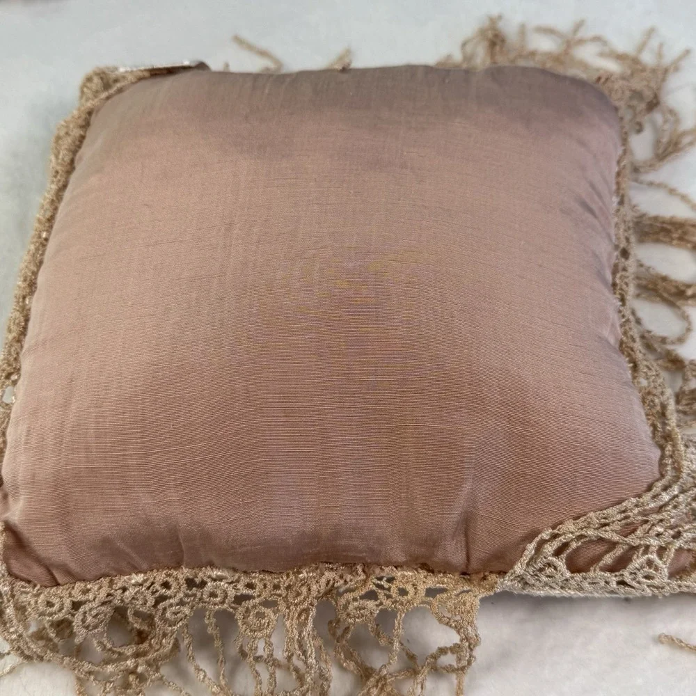 Vintage Boudoir Pillow Pair Ribbonwork Roses Lace Crochet Victorian Style